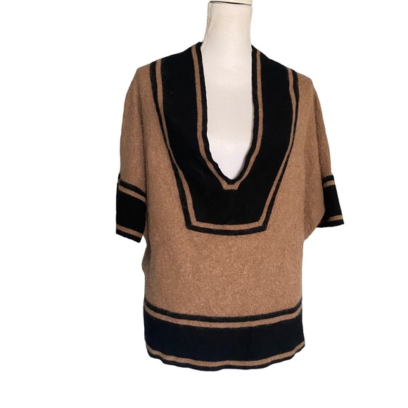 Jaeger Sweaters - Jaeger Wool Cashmere Angora Deep V Neck Short Sleeve Sweater